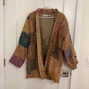 Vintage Silk Patchwork Long Coat Cottagecore Whimseygoth Fall Fairycore